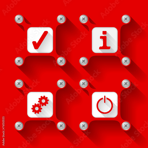 Four red  objects with screws and icons