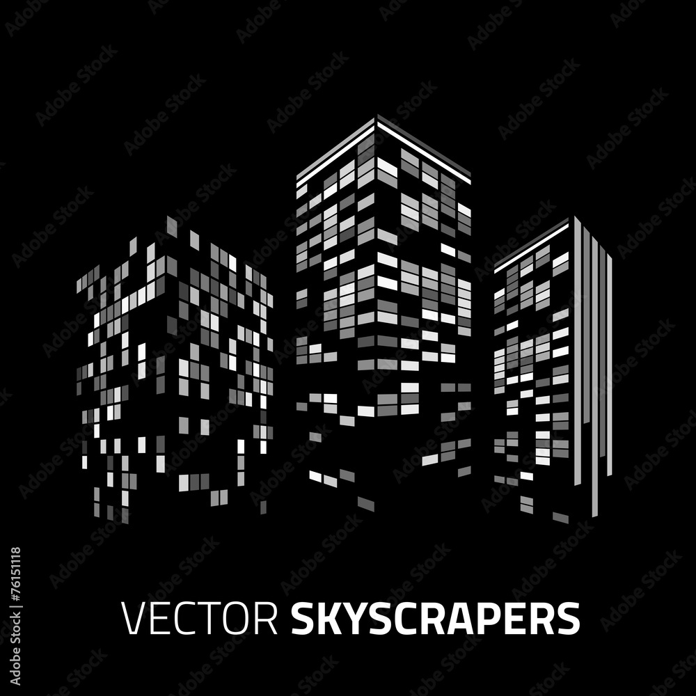 Fototapeta premium City background - skyscrapers with lights. Cityscape background.