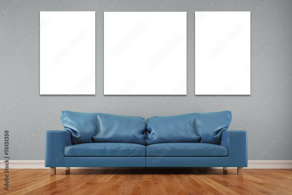 Dreiteiliges Wandbild im Wohnzimmer ilustración de Stock | Adobe Stock