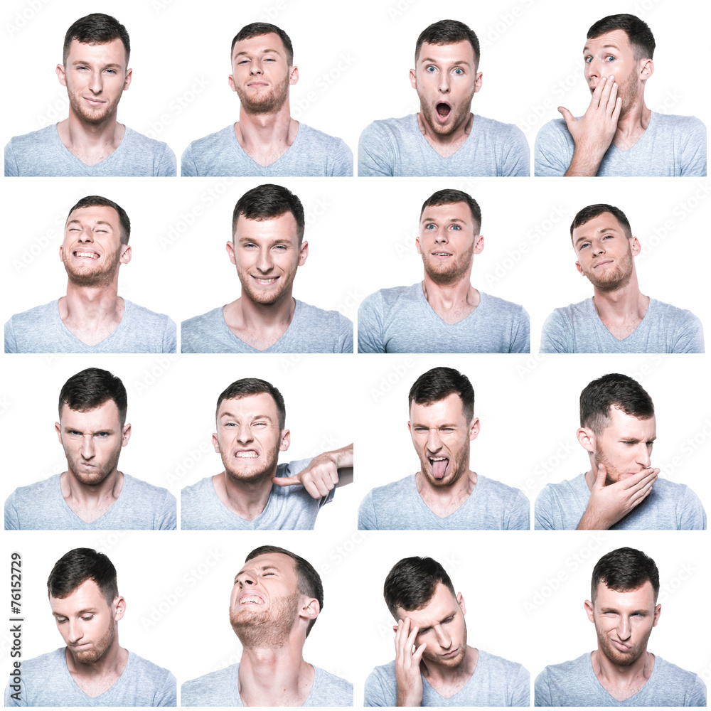 Collage of negative and positive face expressions Collage of negative and positive face expressions