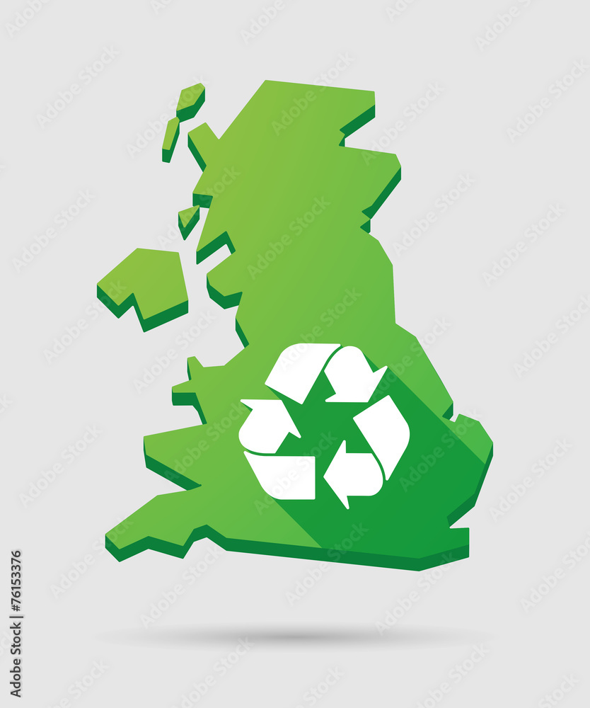 United Kingdom map icon with a recycle sign United Kingdom map icon with a recycle sign