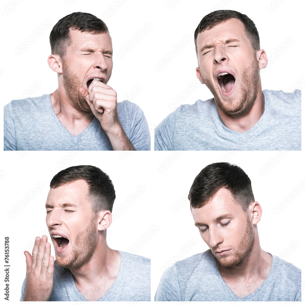 Fototapeta premium Collage of tired, sleepy face expressions