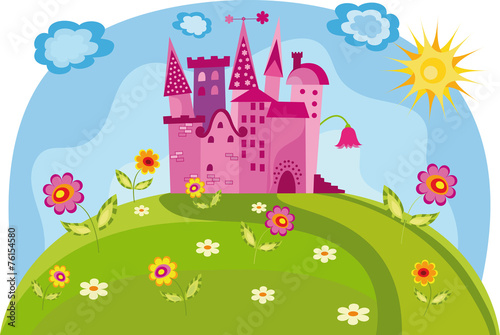 Colorful illustration with princess castle