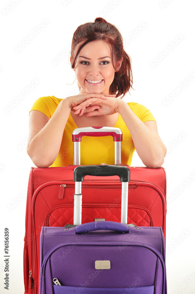 Young woman with travel suitcases. Tourist ready for a trip Young woman with travel suitcases. Tourist ready for a trip