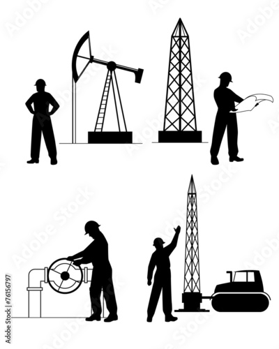 Silhouette oilman background in  infrastructure