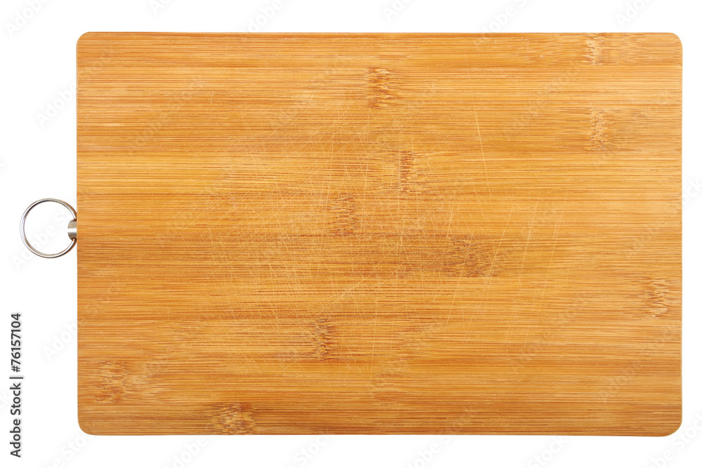Old used cutting wooden board isolated on white background.
