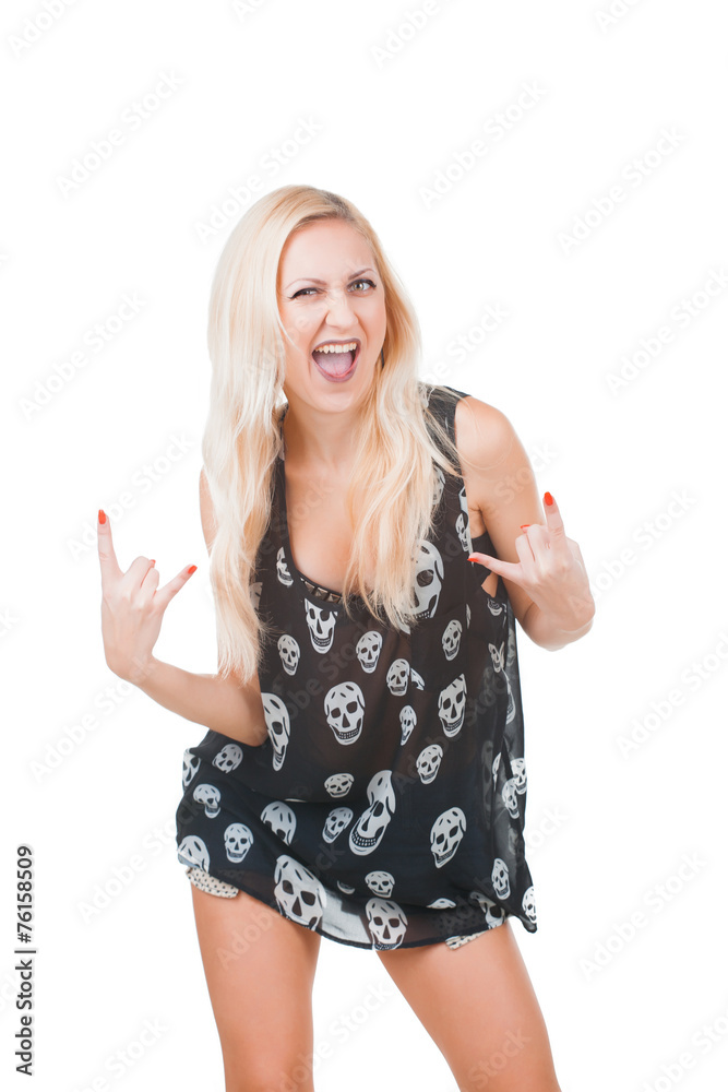 Woman and heavy metal gesture Woman and heavy metal gesture