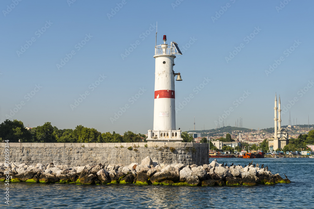 Lighthouse in the sea at the entrance of the Bosphorus
