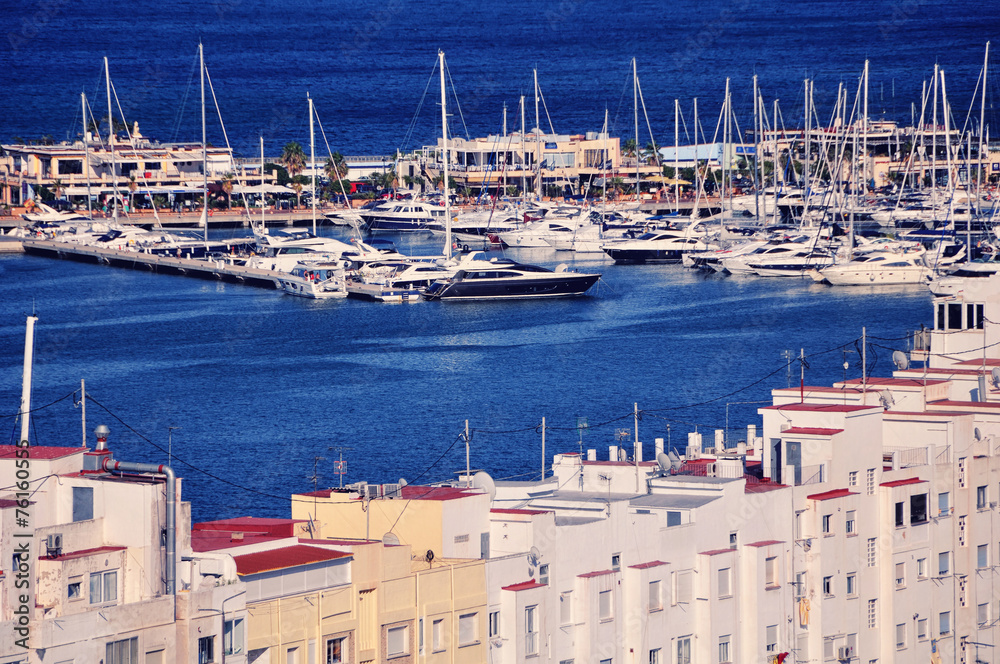 View of Denia Port with yachts at Costa Blanca