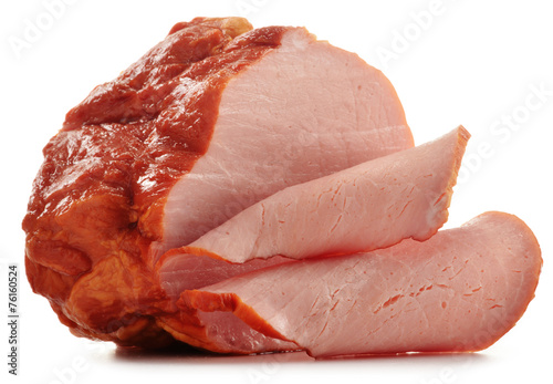 Tableau sur toile Piece of fresh ham isolated on white