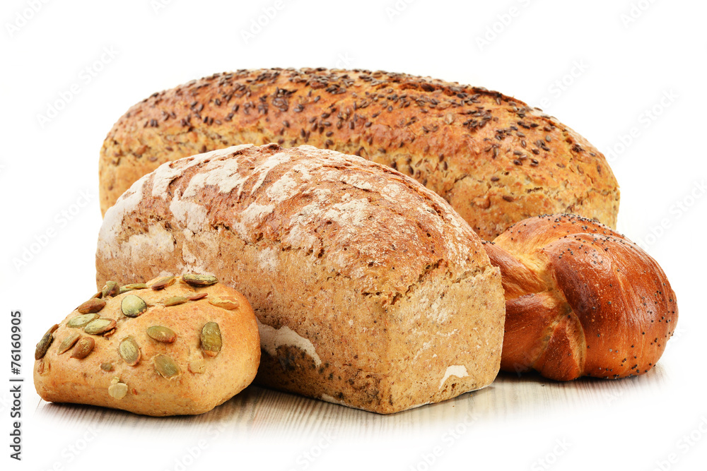 Composition with variety of baking products isolated on white Composition with variety of baking products isolated on white