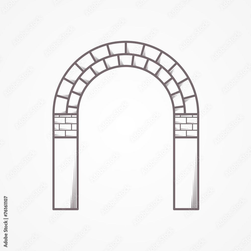 Flat line brick archway vector icon