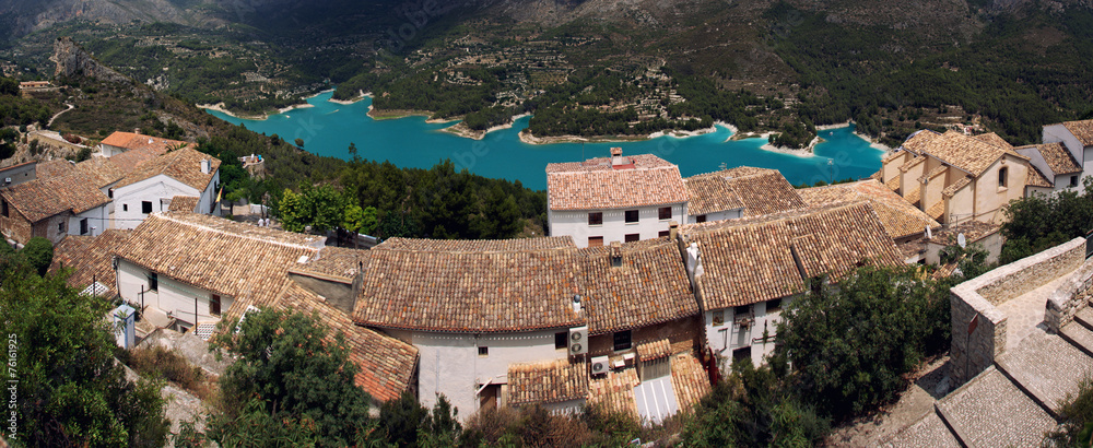 Guadalest Castle village with picturesque blue lake