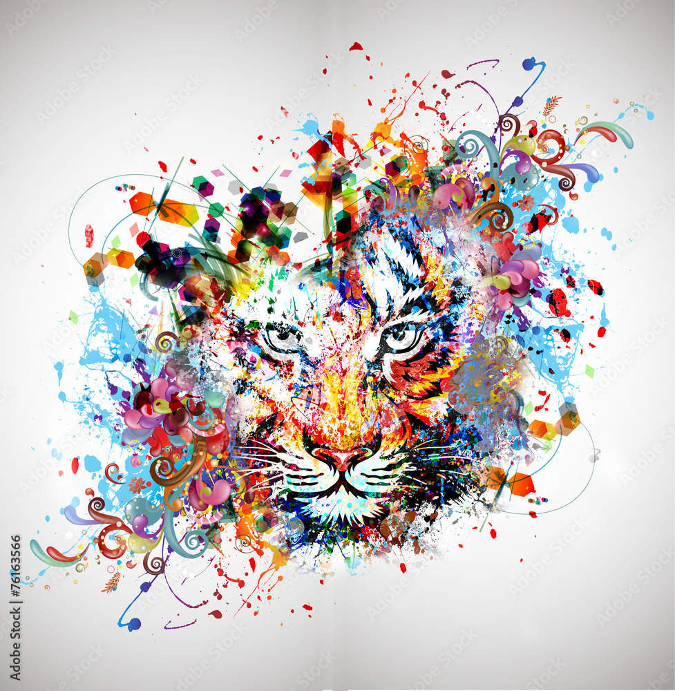 Obraz jaskrawy abstrakcjonistyczny tło z tygrysem