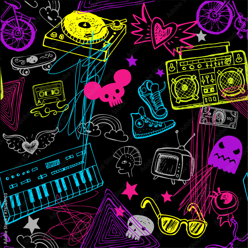 Fototapeta premium Black seamless music background.