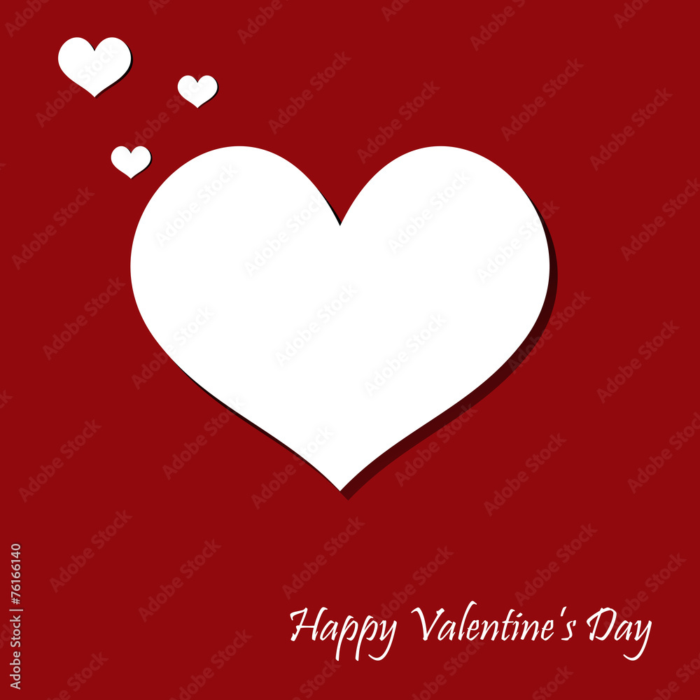 White paper hearts Valentines day card on red background