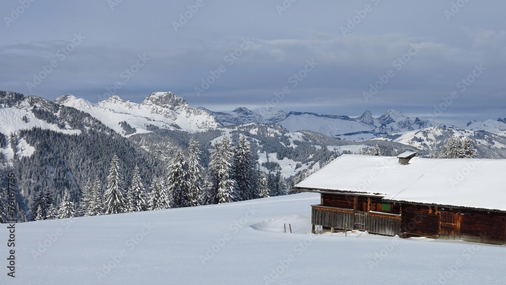 Idyllic winter scenery in the Bernese Oberland