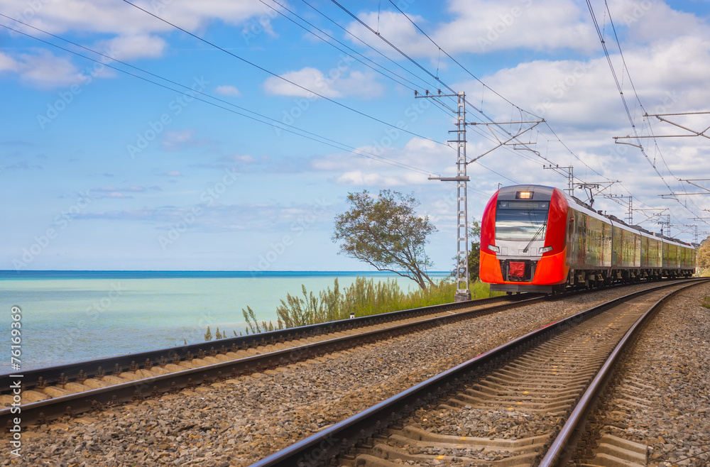 Electric train on seacoast