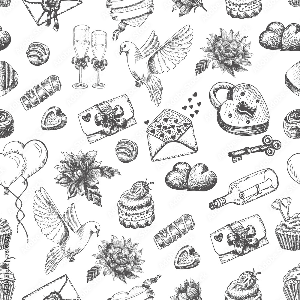 Seamless pattern with hand drawn valentine's day elements Seamless pattern with hand drawn valentine's day elements
