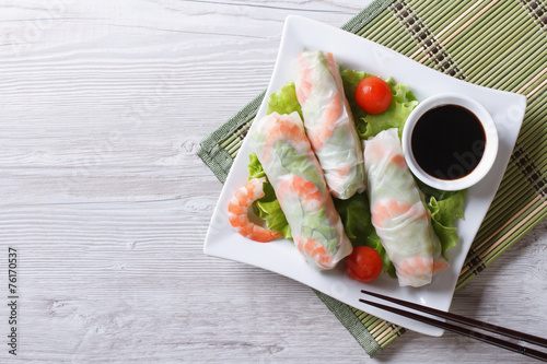 spring roll with shrimp and vegetables, top view