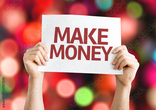 Make Money card with colorful background with defocused lights