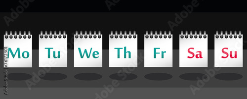 7 days of the week on note in vector