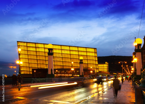 View of Sant Sebastian.   Kursaal  Congress Centre in evening photo