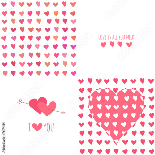 Set of Valentine's day seamless patterns with hearts