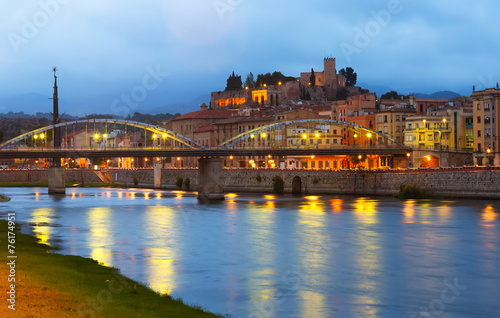 Evening view of Ebro  with bridge and Suda Castle in Tortosa photo