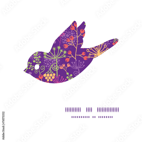 Vector colorful garden plants bird silhouette pattern frame