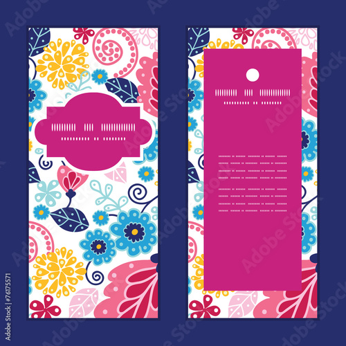 Vector fairytale flowers vertical frame pattern invitation