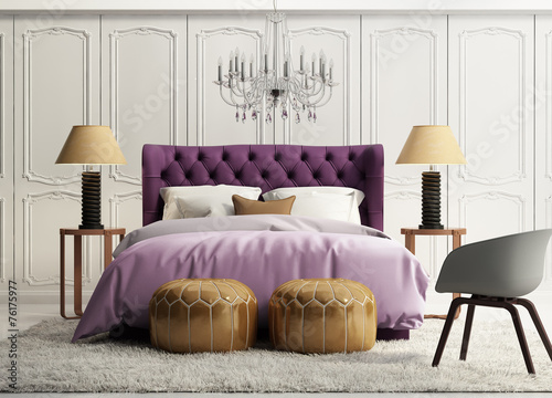 Contemporary elegant luxury purple bedroom photo