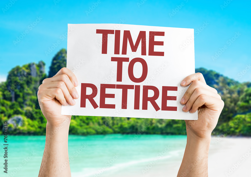 Time to Retire card with a beach on background Time to Retire card with a beach on background