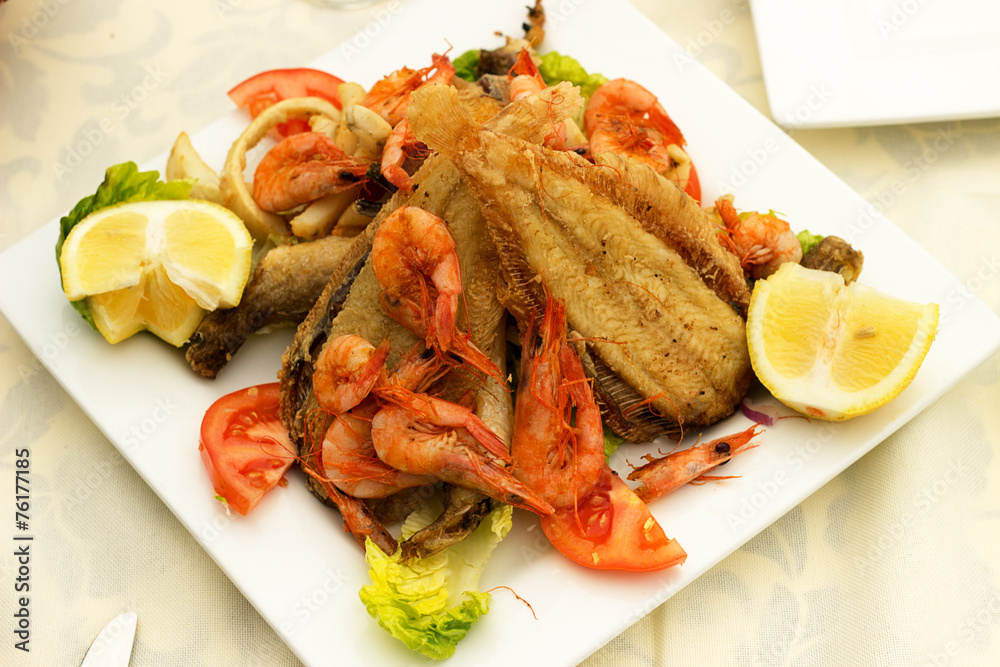 Tasty fish with seafood. Tasty fish with seafood.