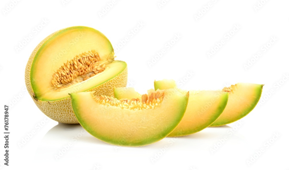 Closeup melon galia with slices isolated on white Closeup melon galia with slices isolated on white
