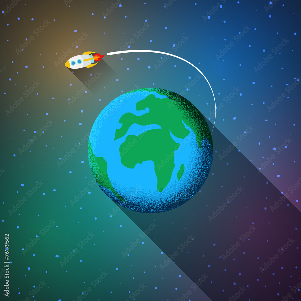 Fototapeta premium Flat design colored illustration of space rocket