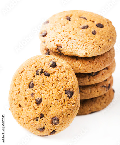 Chocolate chip cookies isolated on white background