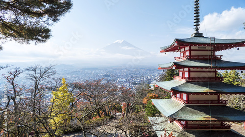 Mount Fuji and Chureito Pagoda, Japan. photo
