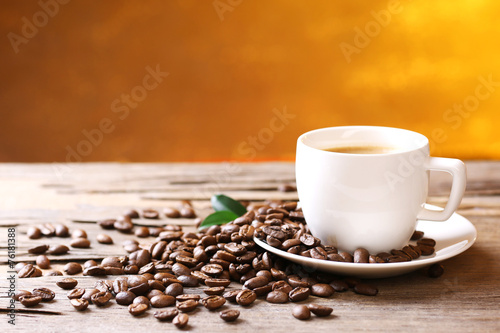 Cup of coffee on wooden table