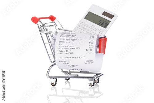 Shopping Trolley With Receipts And Calculator