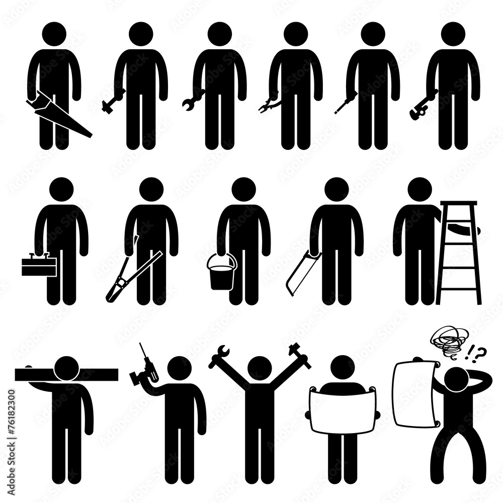 Handyman Worker using DIY work tools Pictogram Handyman Worker using DIY work tools Pictogram