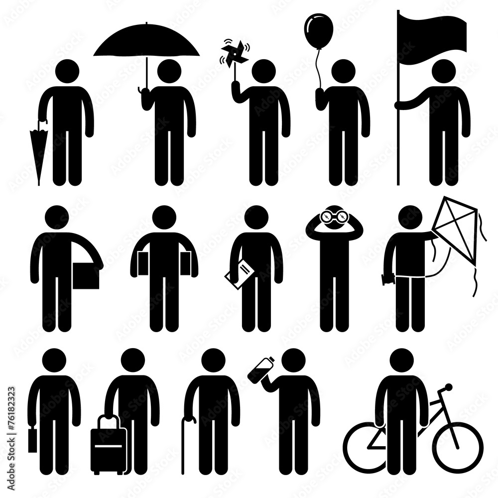 Obraz premium Man with Random Objects Pictogram