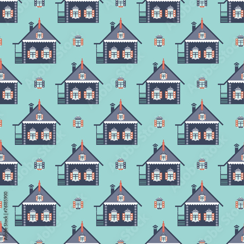 russian coutry house seamless pattern izba