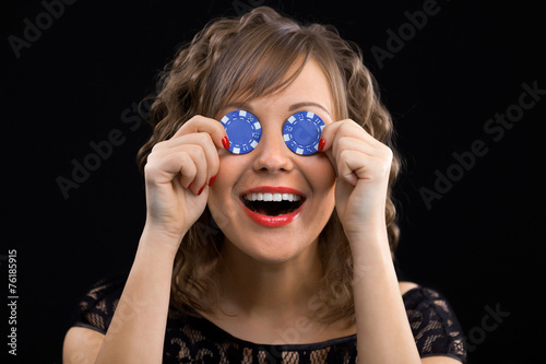 Young woman with gambling chips