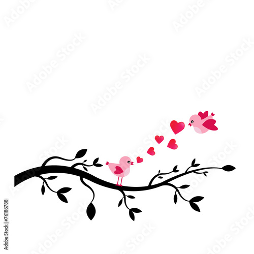 lover birds on a tree branch - Illustration