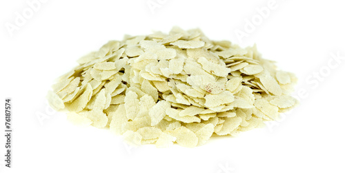 Heap of raw puffed rice poha isolated on white photo