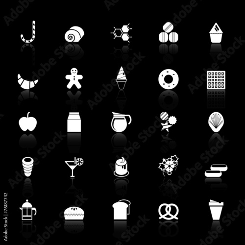 Sweet food icons with reflect on black background