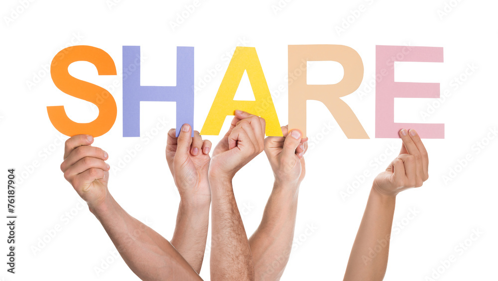 Group Of People Holding The Word Share Group Of People Holding The Word Share