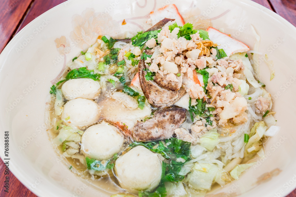 Pork noodle spicy soup thai style tom yum Pork noodle spicy soup thai style tom yum
