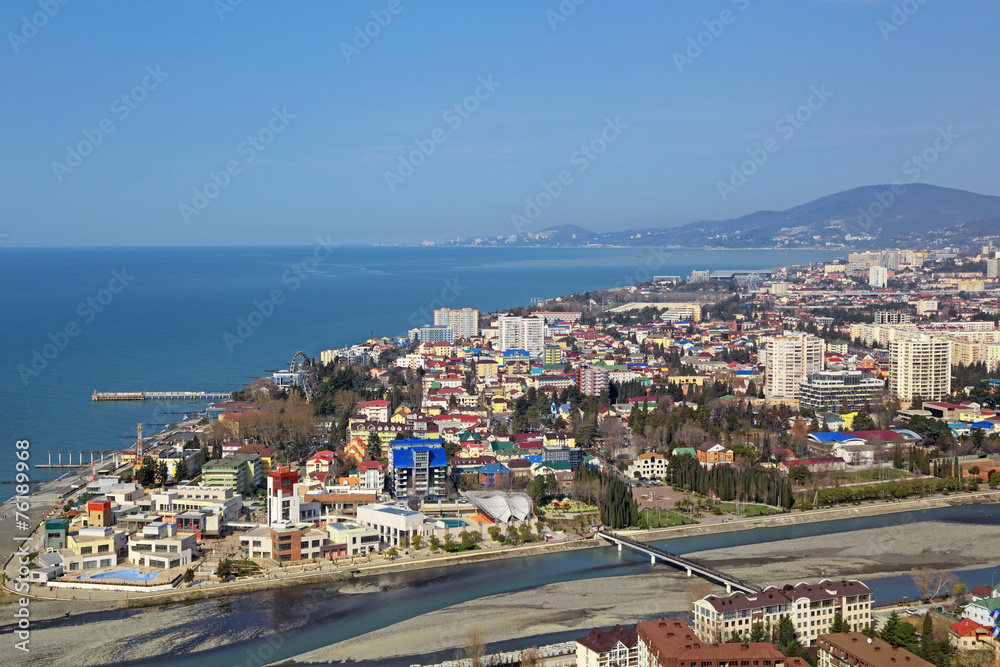Adler district, Sochi cityscape, top view